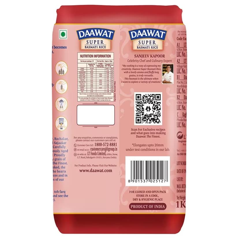 Daawat Super Basmati Rice 1 Kg view 3