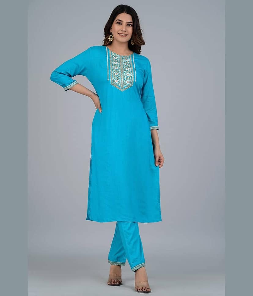 Mishree Collection - Turquoise A-line Rayon Women's Stitched Salwar Suit ( Pack of 1 )