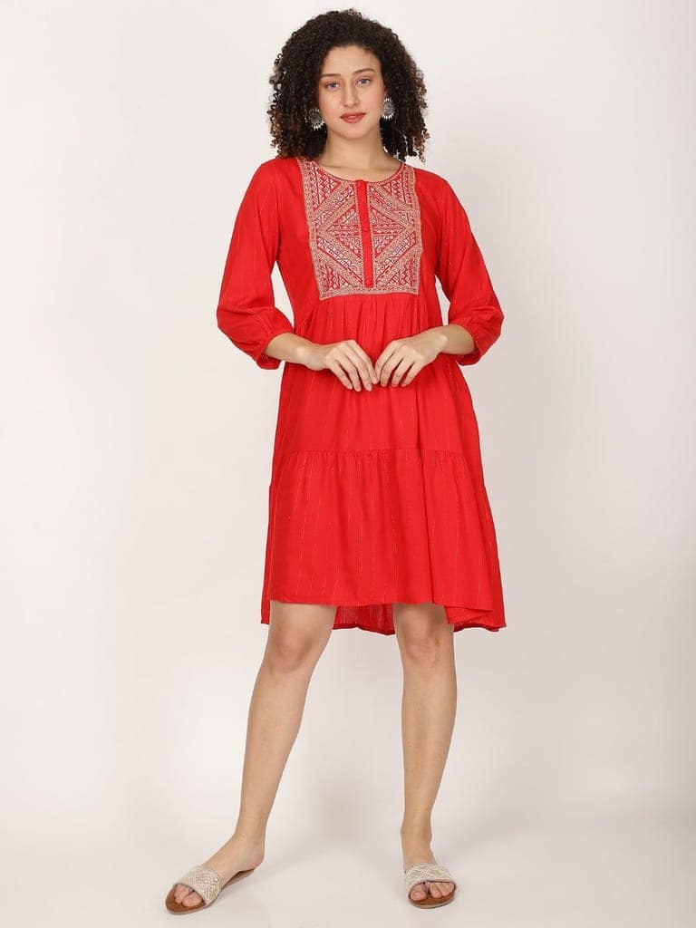 Ethnic Motifs Yoke Design Round Neck Thread Work A-Line Kurta