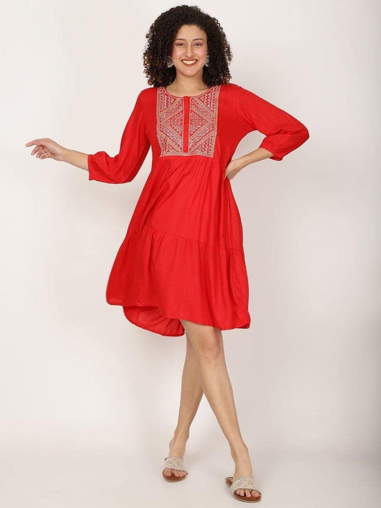 Ethnic Motifs Yoke Design Round Neck Thread Work A-Line Kurta view 5