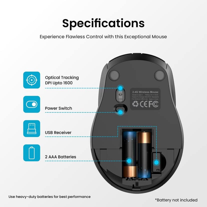 Portronics Toad 31 Wireless Mouse with 2.4 GHz Connectivity, USB Receiver, 10m Working Distance, Ergonomic Design, Auto Power Saving, Adjustable DPI for Laptop & PC (Black) view 2