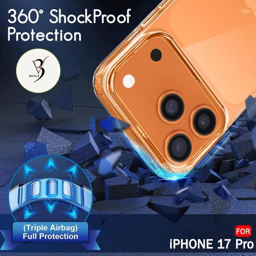 V3Deals Ultra-Hybrid Crystal Clear Back Case Cover Compatible with iPhone 17 Pro | Shockproof Design | Camera Protection Bump | Hard Clear Back | Bumper Cover Case (iPhone 17 Pro) view 6