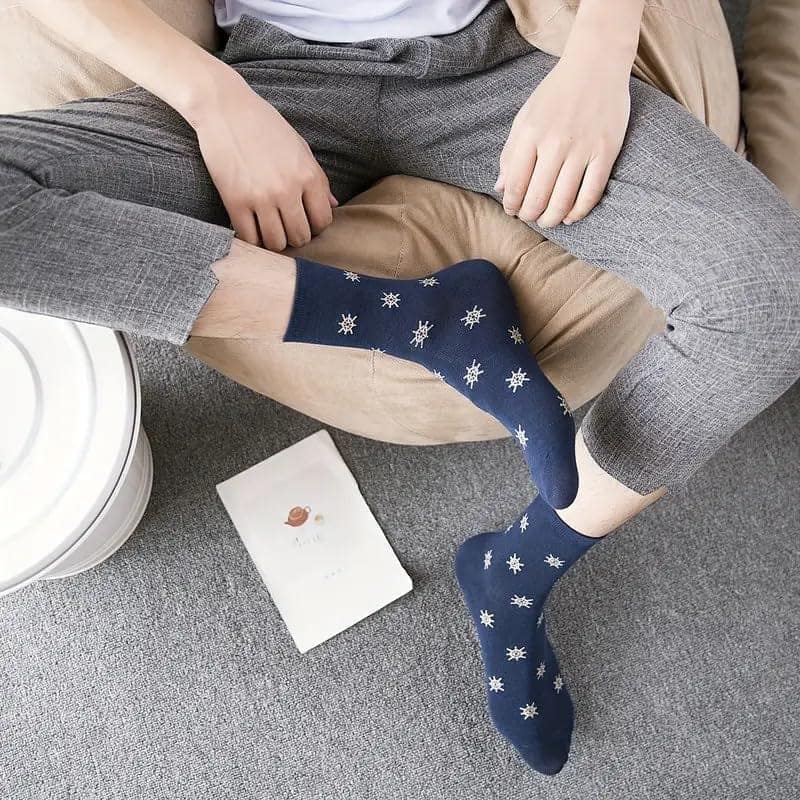 Sockcarving Pack of 5 Nautical-Themed Women's Crew Socks Soft, Comfortable, and Stylish Cotton Socks with Anchor and Star Patterns view 4
