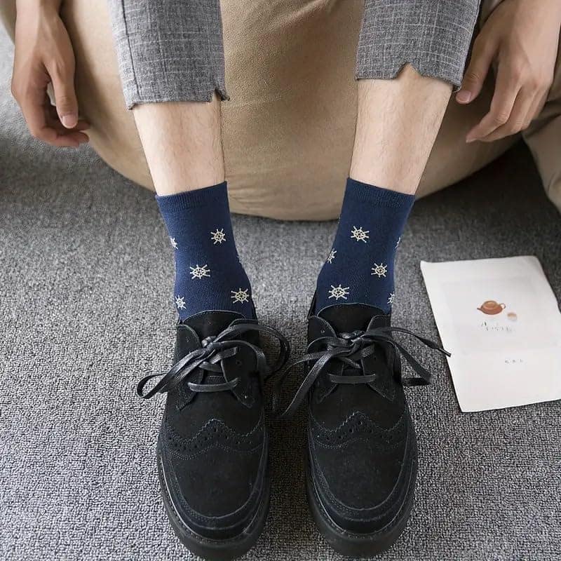 Sockcarving Pack of 5 Nautical-Themed Women's Crew Socks Soft, Comfortable, and Stylish Cotton Socks with Anchor and Star Patterns view 5