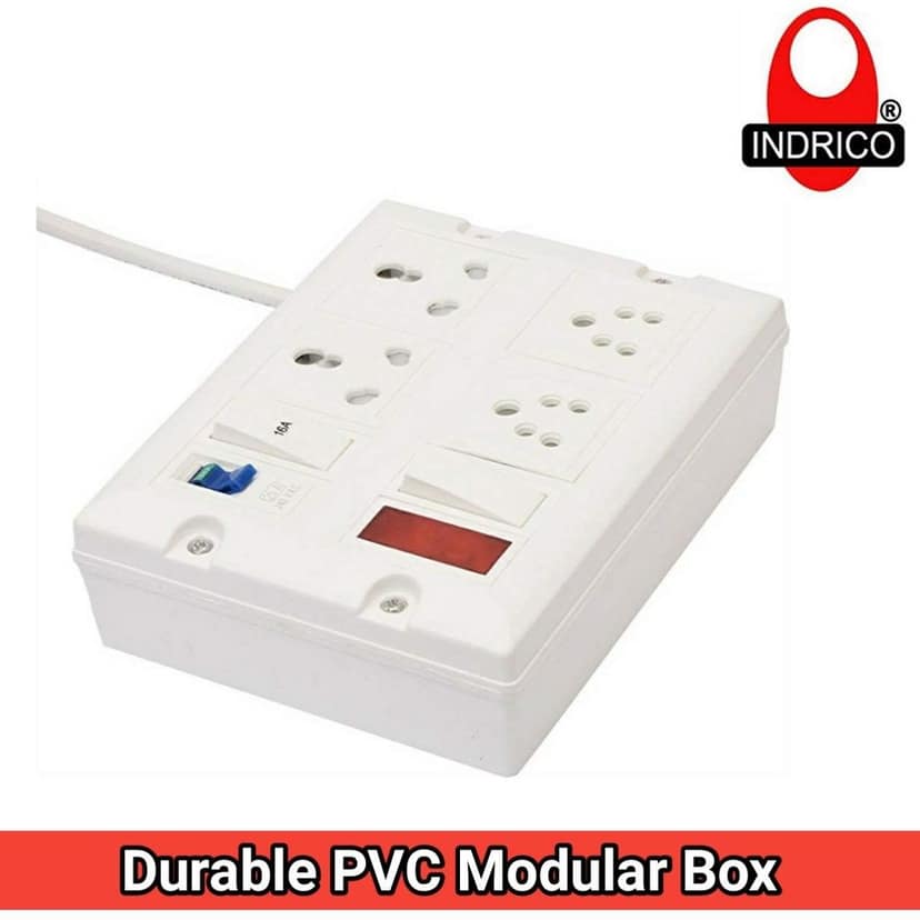 INDRICO? Heavy Duty Polycarbonate Power Strip Extension Box (White) with 8M Heavy Wire view 2