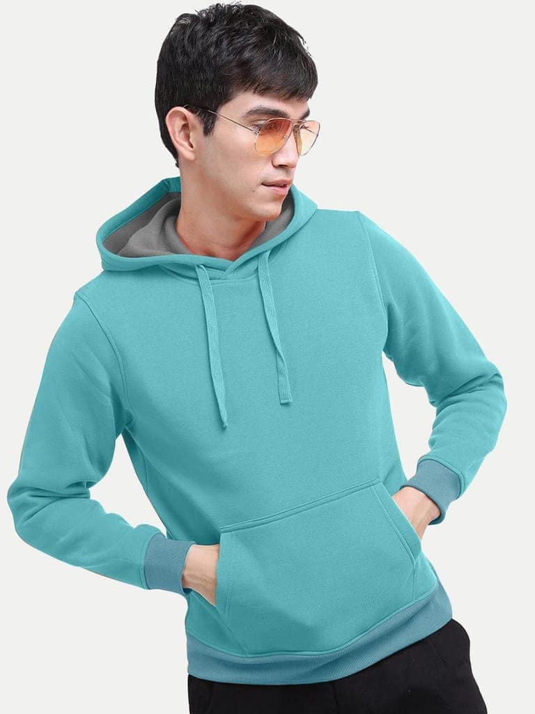 Men Solid Mint Hoodie with Pockets view 2