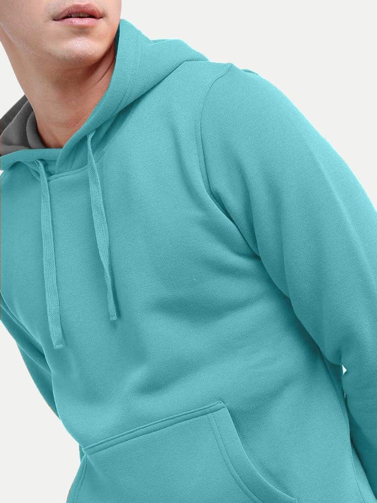 Men Solid Mint Hoodie with Pockets view 3