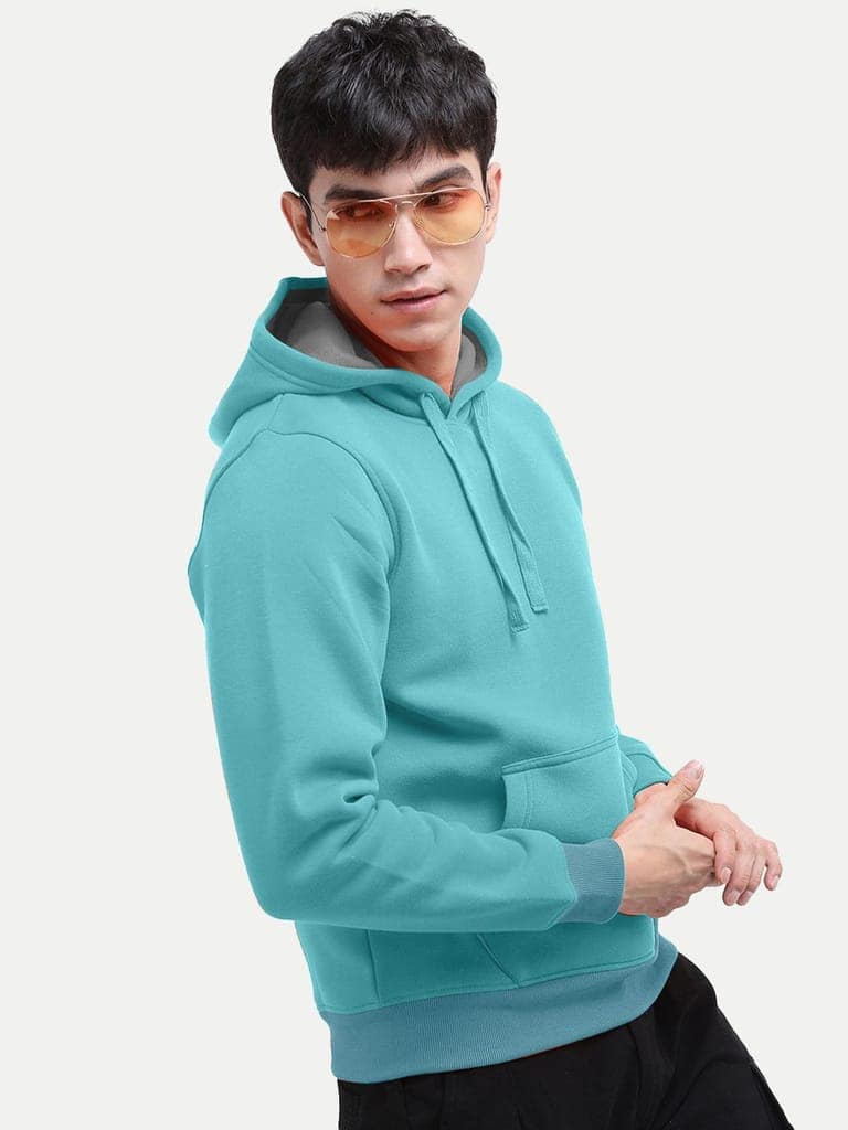 Men Solid Mint Hoodie with Pockets view 4