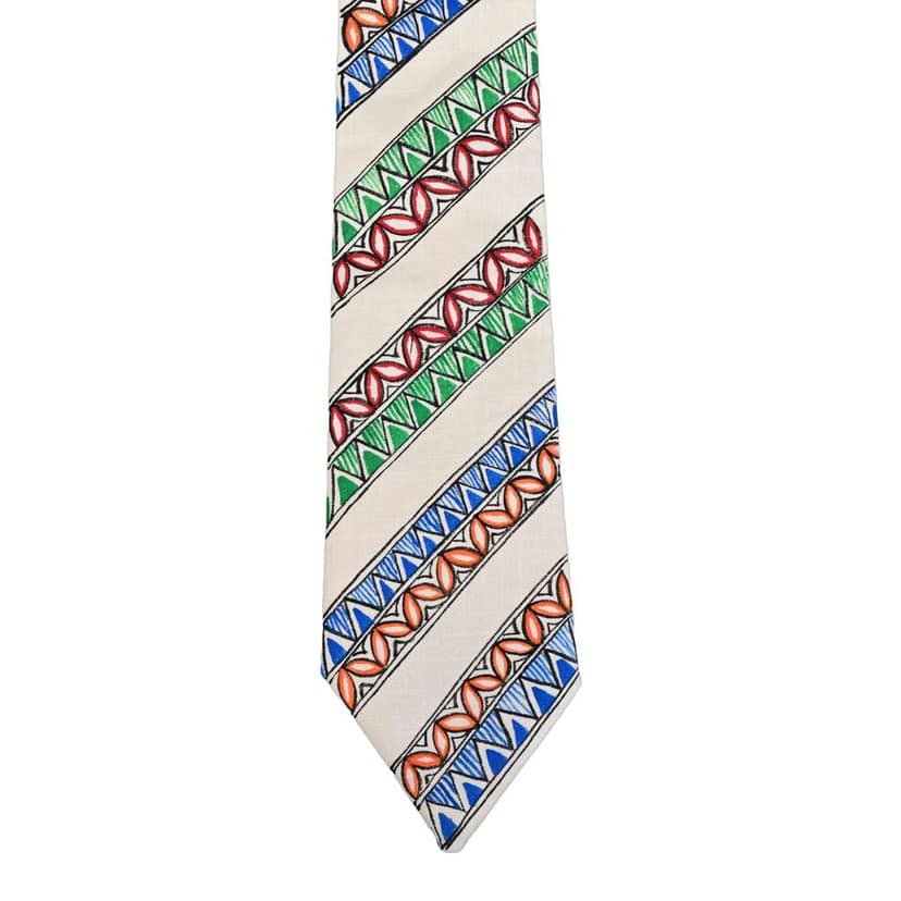 Pure Cotton Handmade madhubani Tie Multi Colour Elegance for Formal and Business Wear, Handcrafted, Handpainted SH (Size standard) view 2