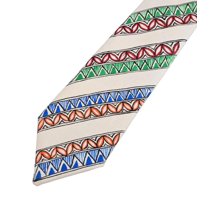 Pure Cotton Handmade madhubani Tie Multi Colour Elegance for Formal and Business Wear, Handcrafted, Handpainted SH (Size standard) view 3