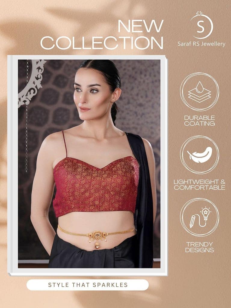 Gold Plated Kemp Studded Traditional Saree Hip Chain Waistband Kamarbandh view 9