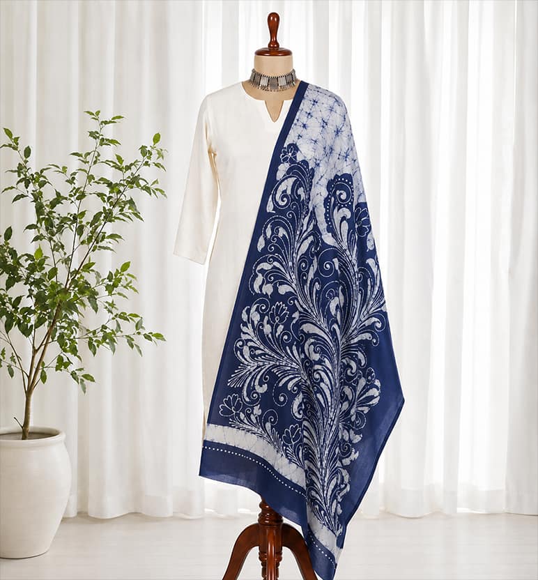 Handcrafted Batik Print Muslin Silk Saree