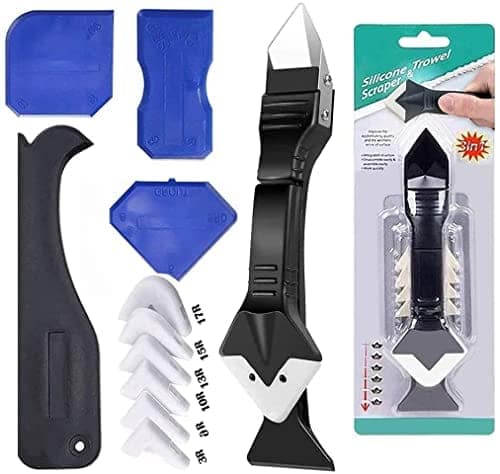 JD Fresh 5 in 1 Stainless Steel Head Scraper/Caulking Tool Kit/Sealant Finishing Grout Scraper/Gap Filler/Scraper Finishing Tool for Tiles/Countertop/Bathtubs/Sinks/Window/Home(Black/5 Silicone Pads) view 2