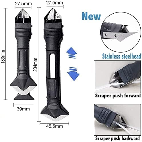 JD Fresh 5 in 1 Stainless Steel Head Scraper/Caulking Tool Kit/Sealant Finishing Grout Scraper/Gap Filler/Scraper Finishing Tool for Tiles/Countertop/Bathtubs/Sinks/Window/Home(Black/5 Silicone Pads) view 3