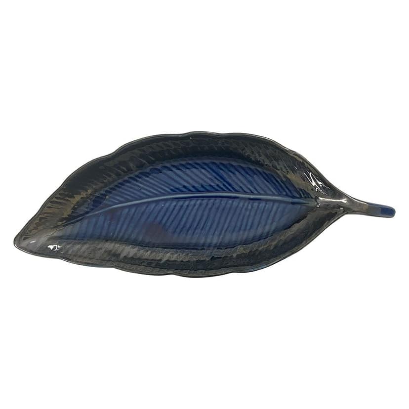 Ceramic Dining Royal Blue Leaf shaped ceramic Platter view 2