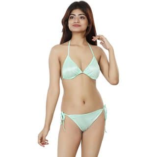 Nivcy Women Satin Without Padded Lingerie Set Light Green
