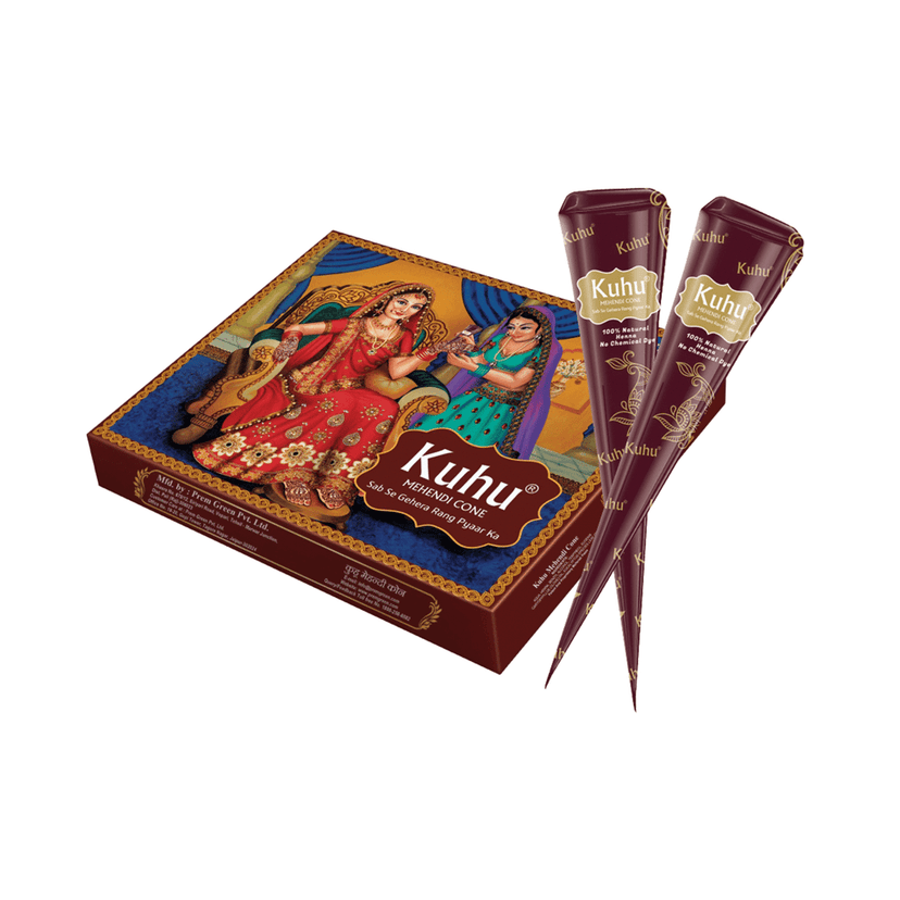 Kuhu Natural Henna Mehendi Cones | Chemical-Free for Hands & Freckles | Red Delight Box for Women & Girls