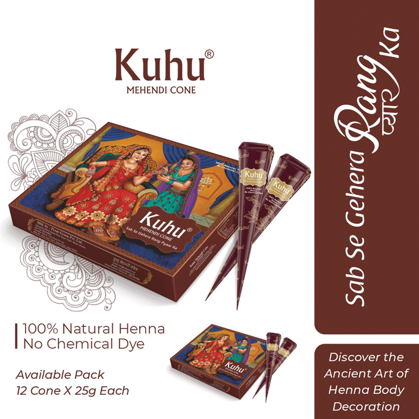 Kuhu Natural Henna Mehendi Cones | Chemical-Free for Hands & Freckles | Red Delight Box for Women & Girls view 3