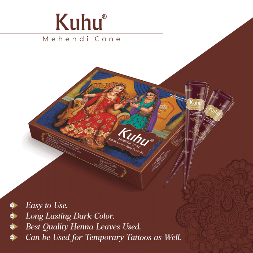 Kuhu Natural Henna Mehendi Cones | Chemical-Free for Hands & Freckles | Red Delight Box for Women & Girls view 4