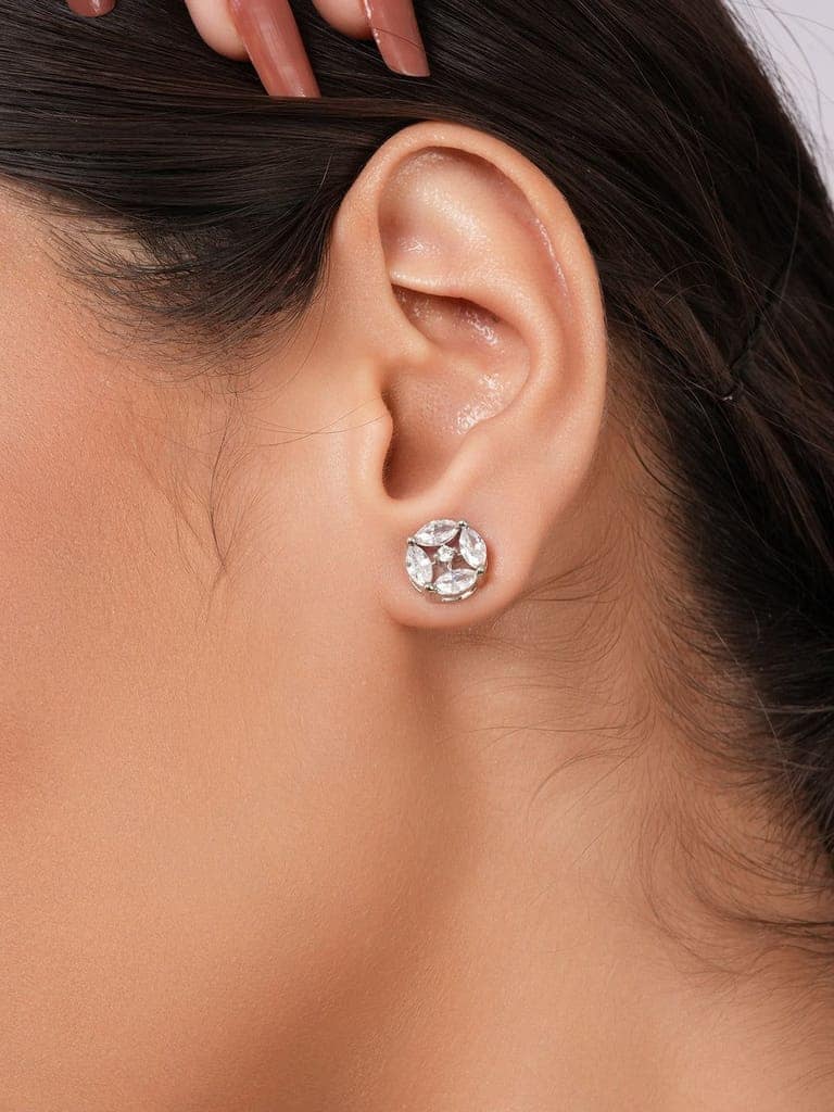 925 Sterling Silver Cubic Zirconia Marquis Studds Earrings view 2