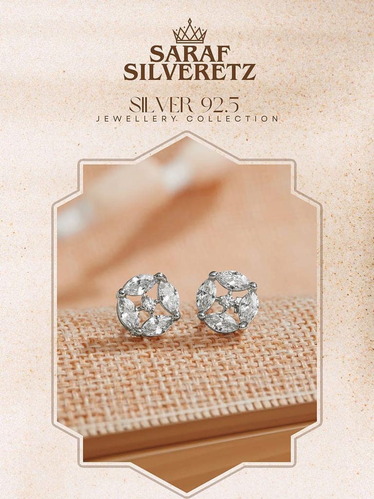 925 Sterling Silver Cubic Zirconia Marquis Studds Earrings view 3