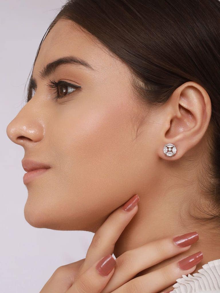 925 Sterling Silver Cubic Zirconia Marquis Studds Earrings view 7
