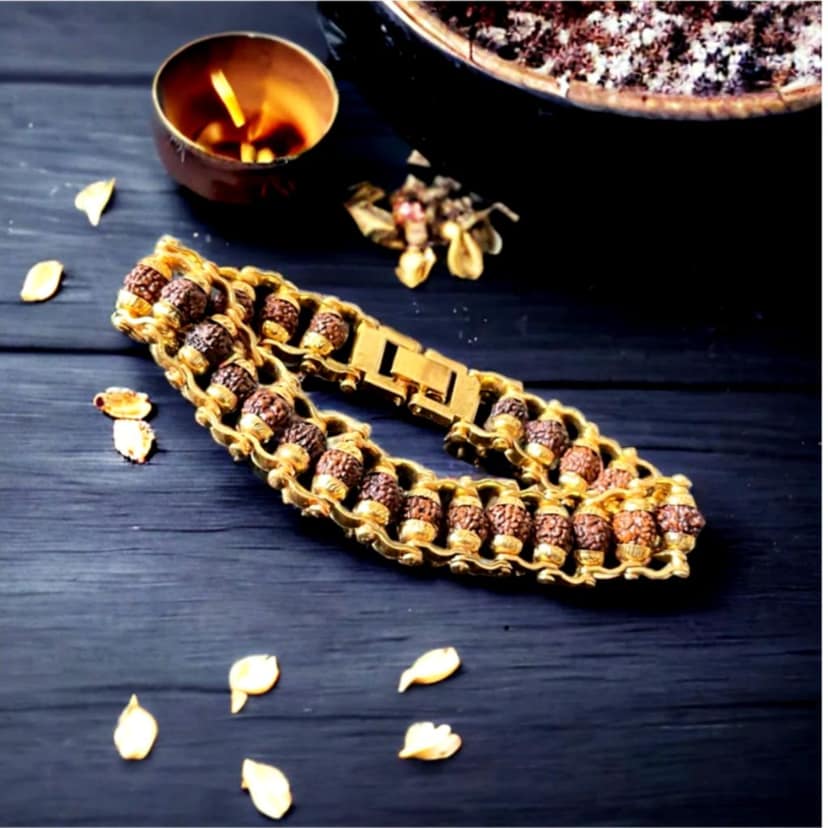 Evordlss Brass Rudraksh Gold Bracelet for 21 cm Men & Boys Golden Chain Length (Pack of 1) view 3