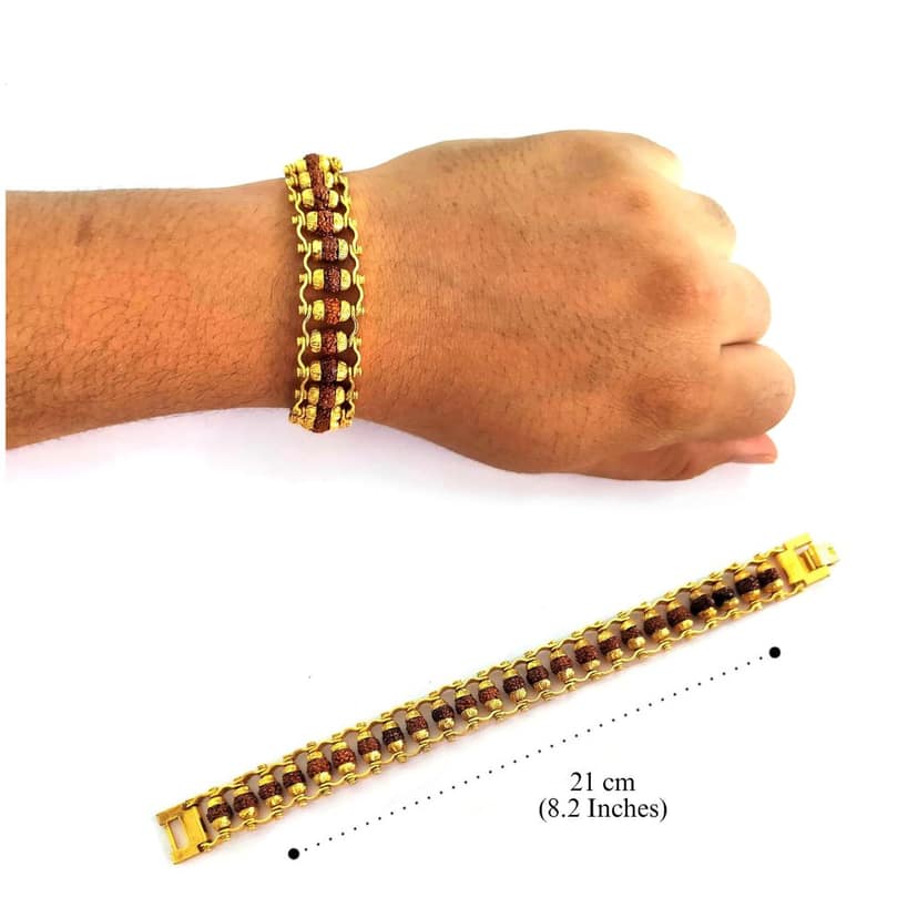 Evordlss Brass Rudraksh Gold Bracelet for 21 cm Men & Boys Golden Chain Length (Pack of 1) view 4