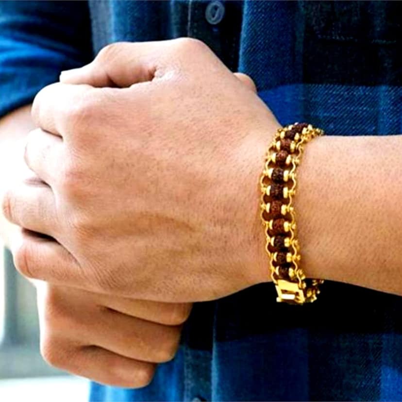 Evordlss Brass Rudraksh Gold Bracelet for 21 cm Men & Boys Golden Chain Length (Pack of 1) view 6