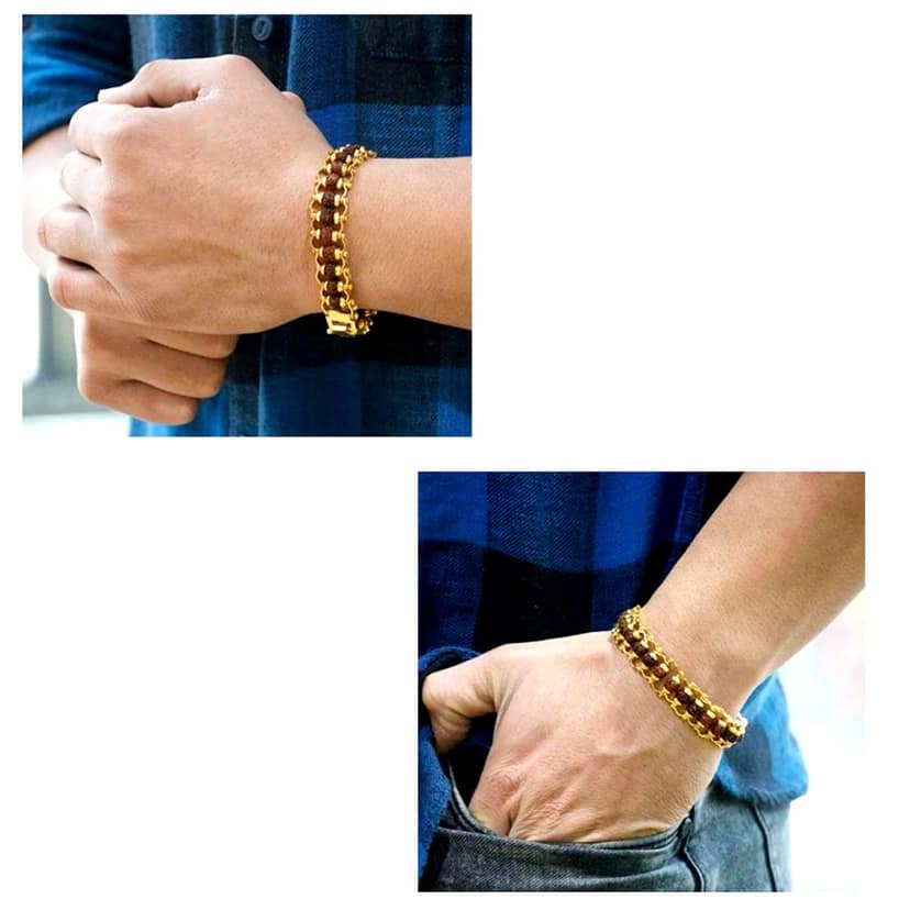 Evordlss Brass Rudraksh Gold Bracelet for 21 cm Men & Boys Golden Chain Length (Pack of 1) view 7