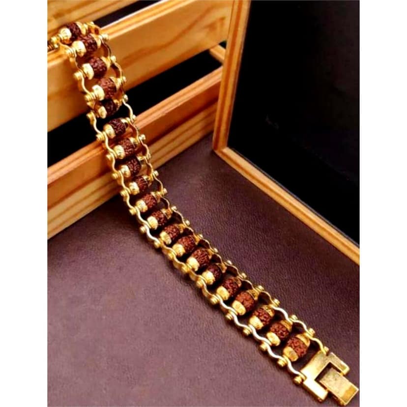Evordlss Brass Rudraksh Gold Bracelet for 21 cm Men & Boys Golden Chain Length (Pack of 1) view 8