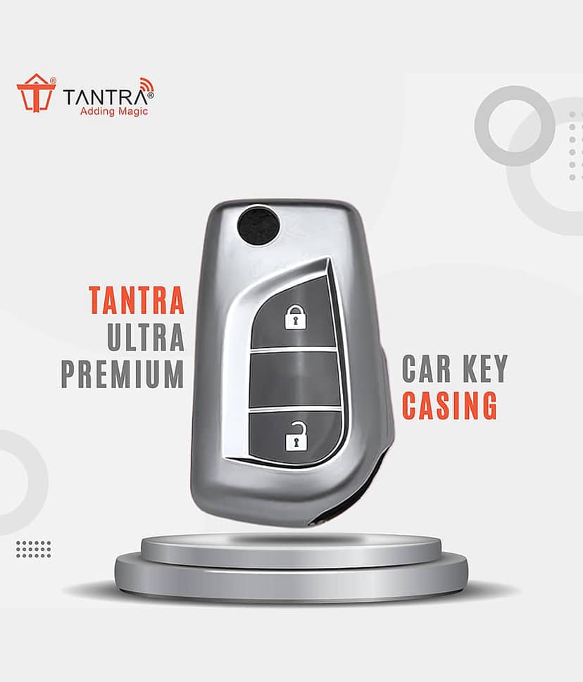 TANTRA TPU Key Cover and Metal Keychain Compatible for Toyota Corolla | Altis | Innova Crysta 2 Button Car Smart Key (Grey) view 2