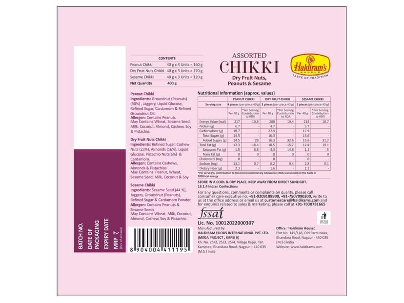 Haldiram's Assorted Chikki Packed Sweets - 400 Gm view 3