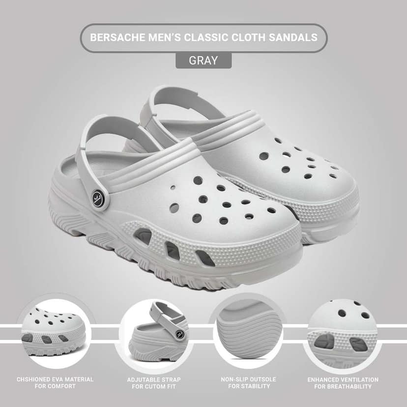 Bersache Extra Soft Classic Casual with Back Strap Regular wear with Ultra Soft & Flexibility Technology Clog for Men's view 5