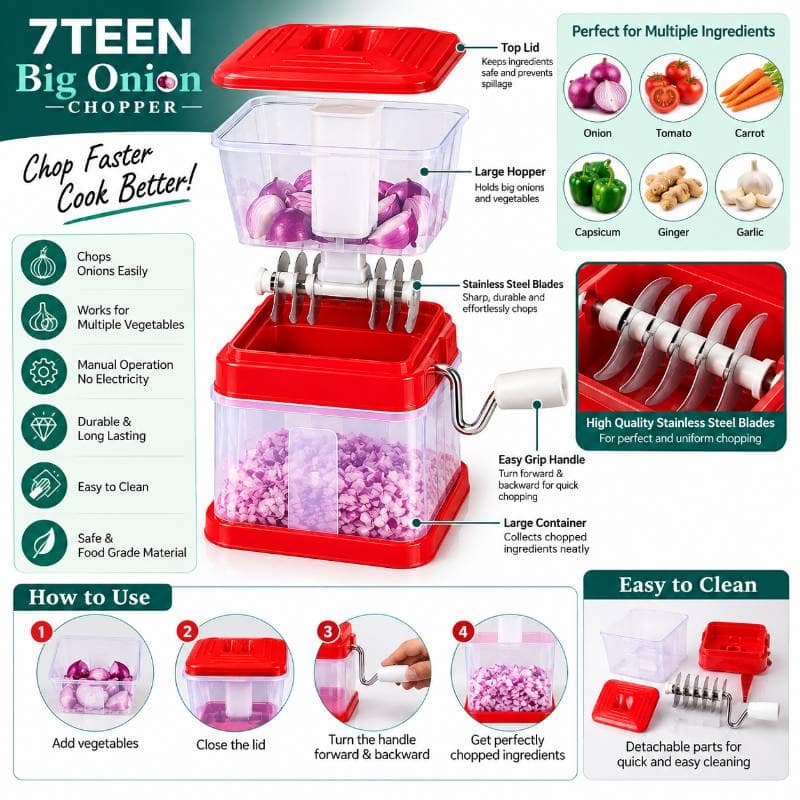 Big Onion Chopper (Red) | Manual Vegetable Cutter | Kitchen Prep view 2
