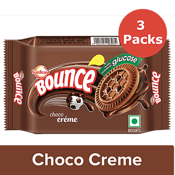 Sunfeast Bounce Biscuits - Choco Creme Cookies, 3x58 gm Multipack