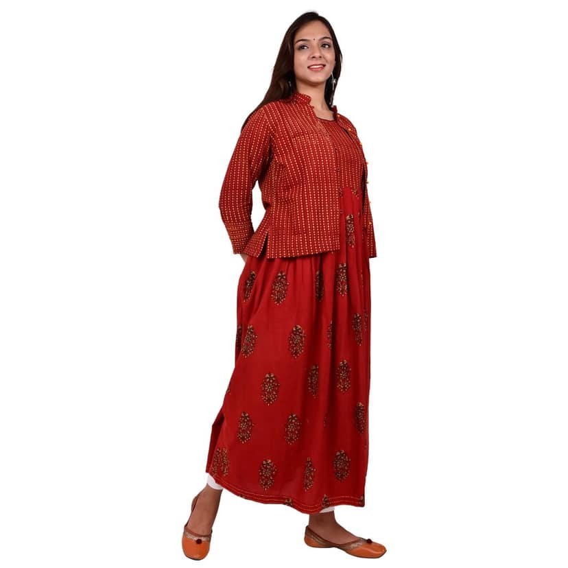 Tribes India Hand Embroidered Anarkali Kurti With Jacket view 3
