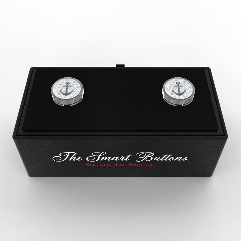 The Smart Buttons - White Gold Colour Plated Shirt Button Cover Cufflinks for Men - Anchor Style view 3