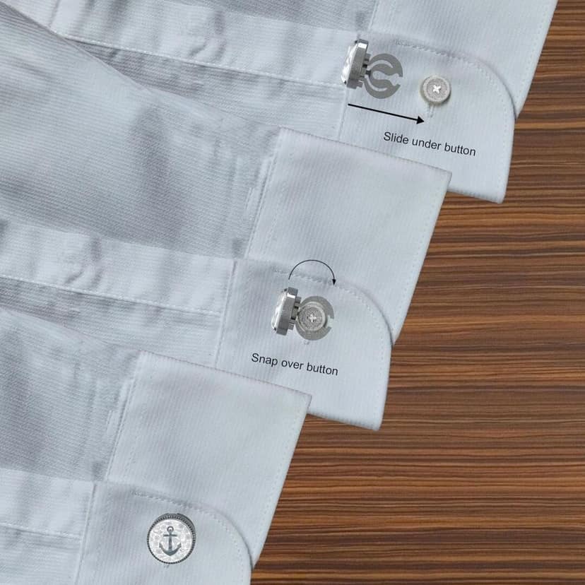The Smart Buttons - White Gold Colour Plated Shirt Button Cover Cufflinks for Men - Anchor Style view 5