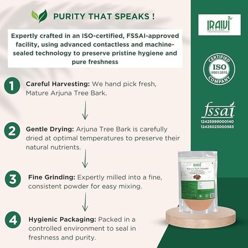 IRAIVI Premium Arjuna Bark Powder -100 gram for Wellness | Arjun Chhaal | Marutham Pattai | Pure & Natural by Iraivi Organics view 2