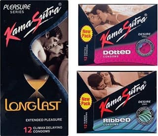 KamaSutra Ribbed, Longlast, Dotted Condom (36S)-Set of 3
