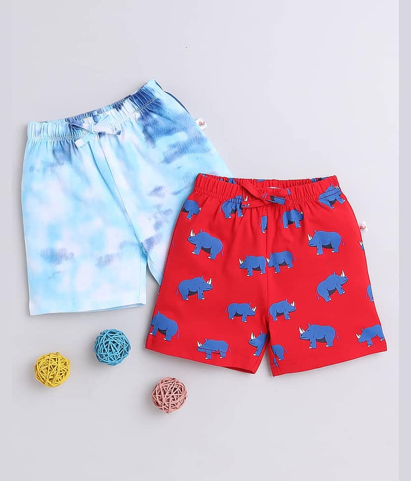 BUMZEE Blue & Red Boys Shorts Pack Of 2 Age - 18-24 Months