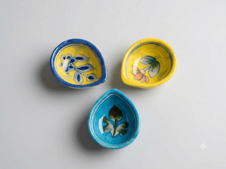 Artisan Blue Pottery Decorative Diyas Set of 3