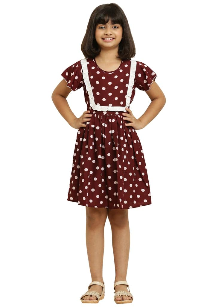 Ethnic Brown Dot Printed Frock With Lining & Frill for girls view 3