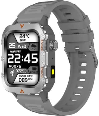 SKYRISE Sports Edition Smartwatch | Heart Rate | Steps | Wireless Charging Smartwatch (Grey Strap, 1.73 Inch Big Sunlight Proof Display)