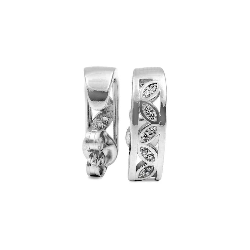 Zarkan Leaf Engraved Zircon Silver Earrings view 2