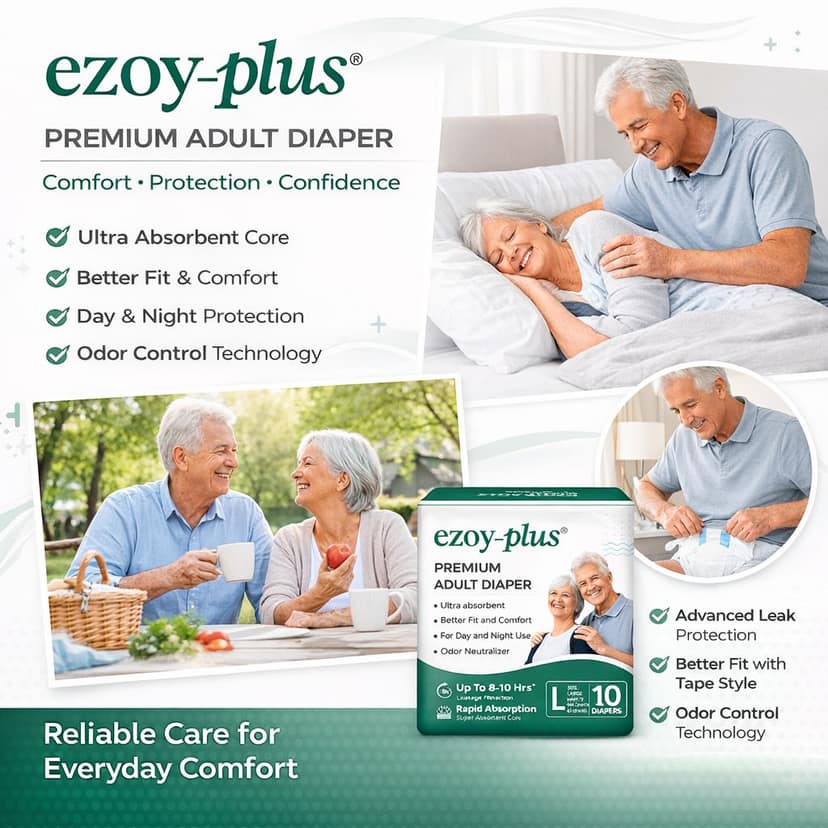 Ezoyplus Adult Diaper L Size,Odour Control | Tape Style Soft & Breathable | Unisex Adult Diapers | 120 Pieces view 3