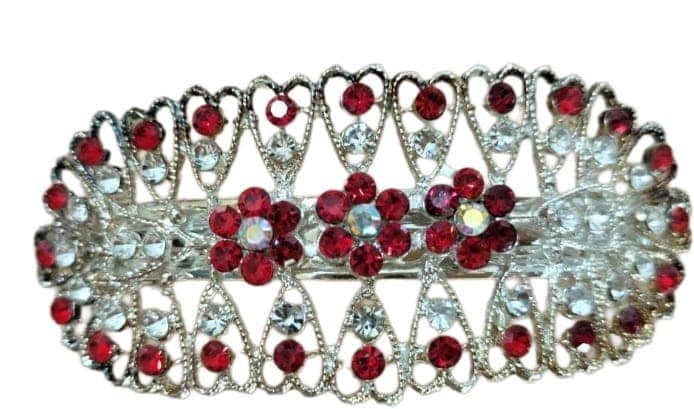 Red and Silver Rhinestone Hair Clip view 2