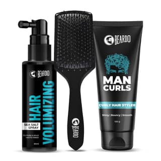Beardo Classic Curls Combo (Set of 3) | Man Curls Curl Cream, Hair Volumizing Sea Salt Spray, Detangling Hair Brush | Flaxseed Gel for Hair, Leave in Cream, Hair Spray Beardo Classic Curls Combo (Set of 3) | Man Curls Curl Cream, Hair Volumizing Sea Salt