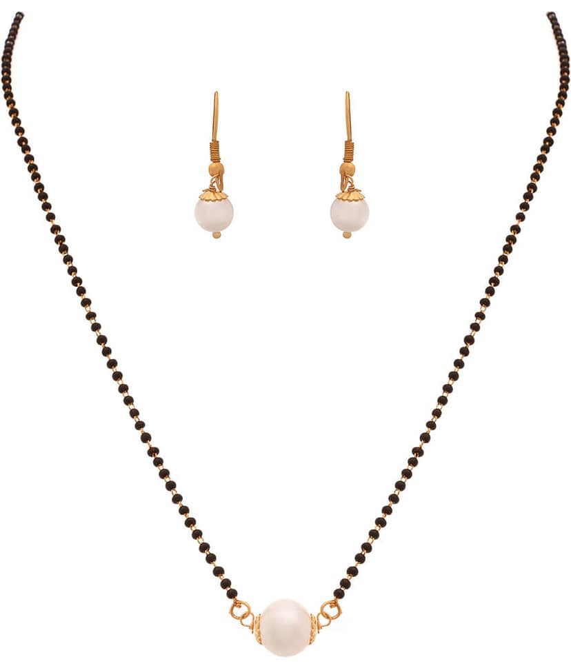 Traditional Ethnic 1g Gold Plated Pearl Designer Mangalsutra with Black Beaded Chain for Women